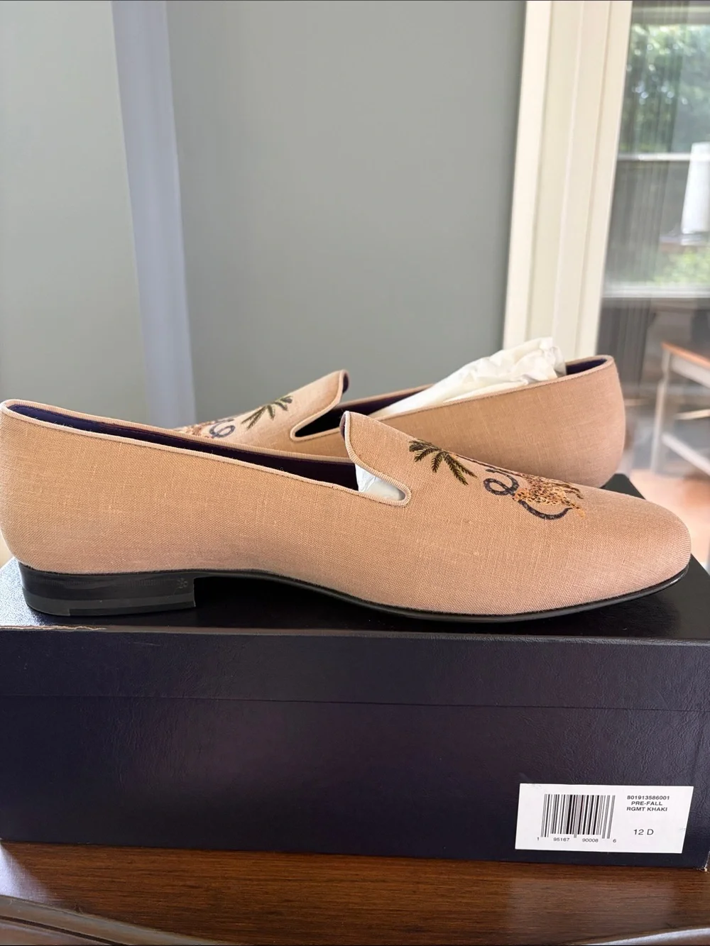 Men’s Ralph Lauren Purple Label Embroidered Alonzo Palm Jaguar Shoes NIB Linen